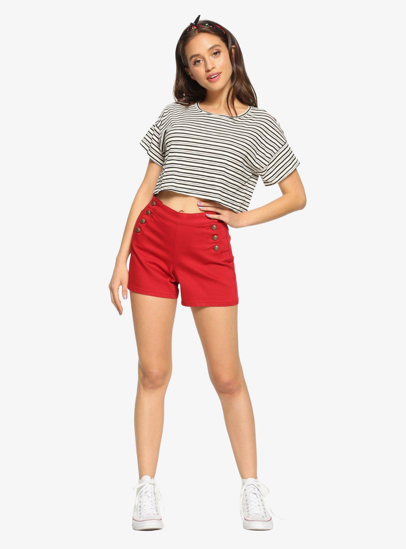 Red High-Waisted Sailor Shorts, , alternate