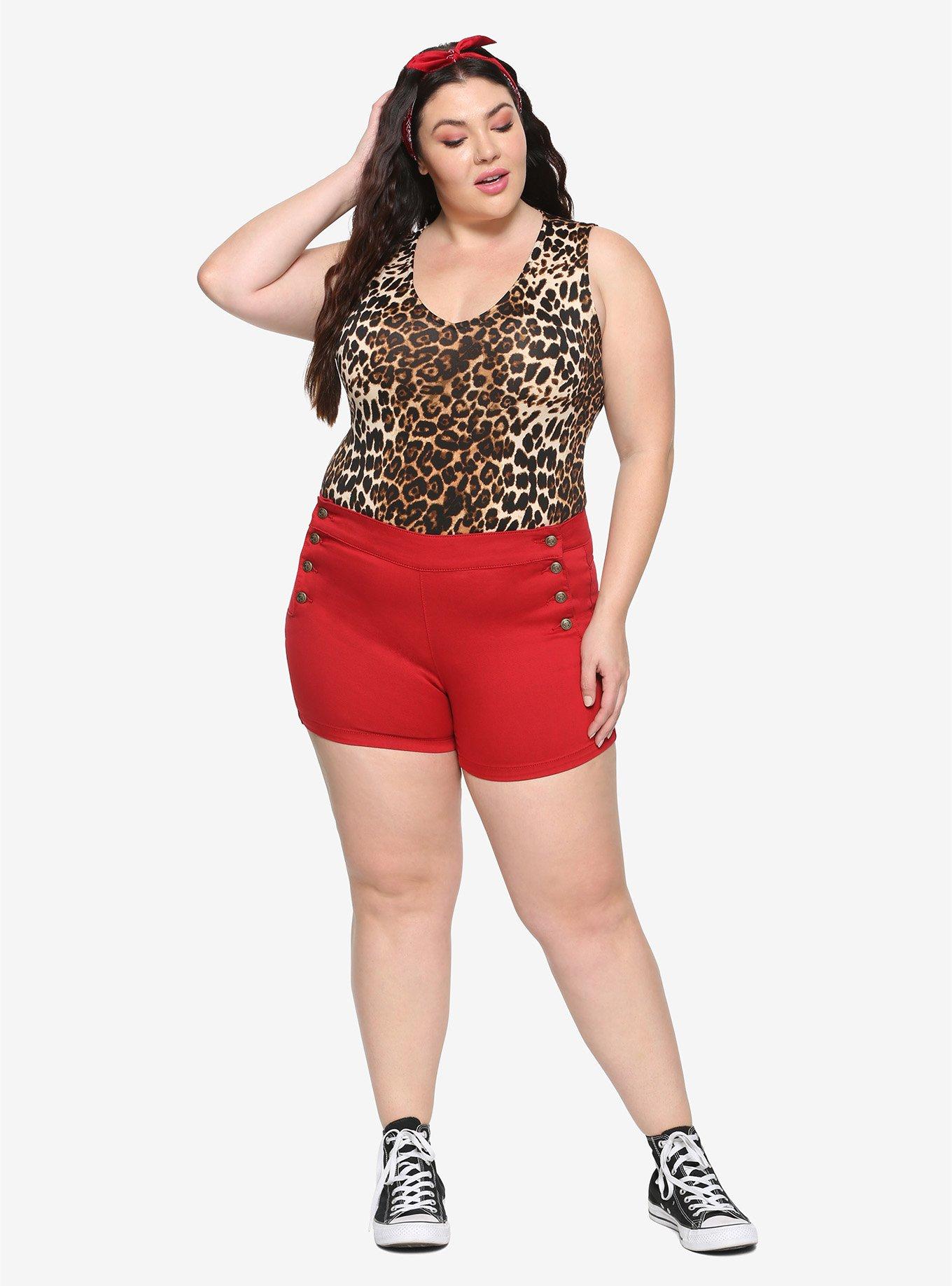 Red High-Waisted Sailor Shorts Plus Size, , alternate