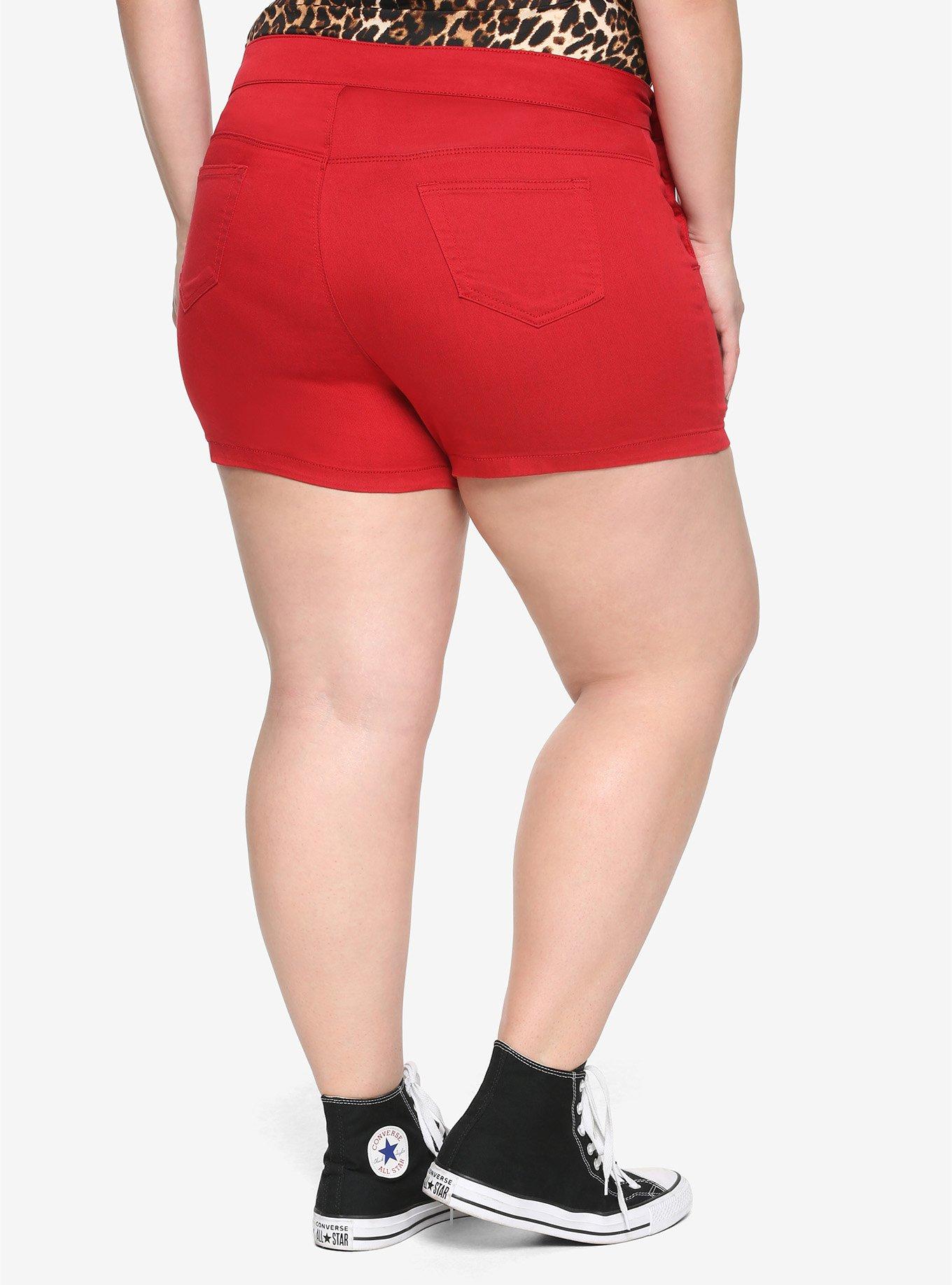 Red High-Waisted Sailor Shorts Plus Size, , alternate