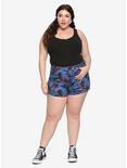 Blue & Purple Galaxy Hi-Rise Skinny Shorts With Slits Plus Size, , alternate