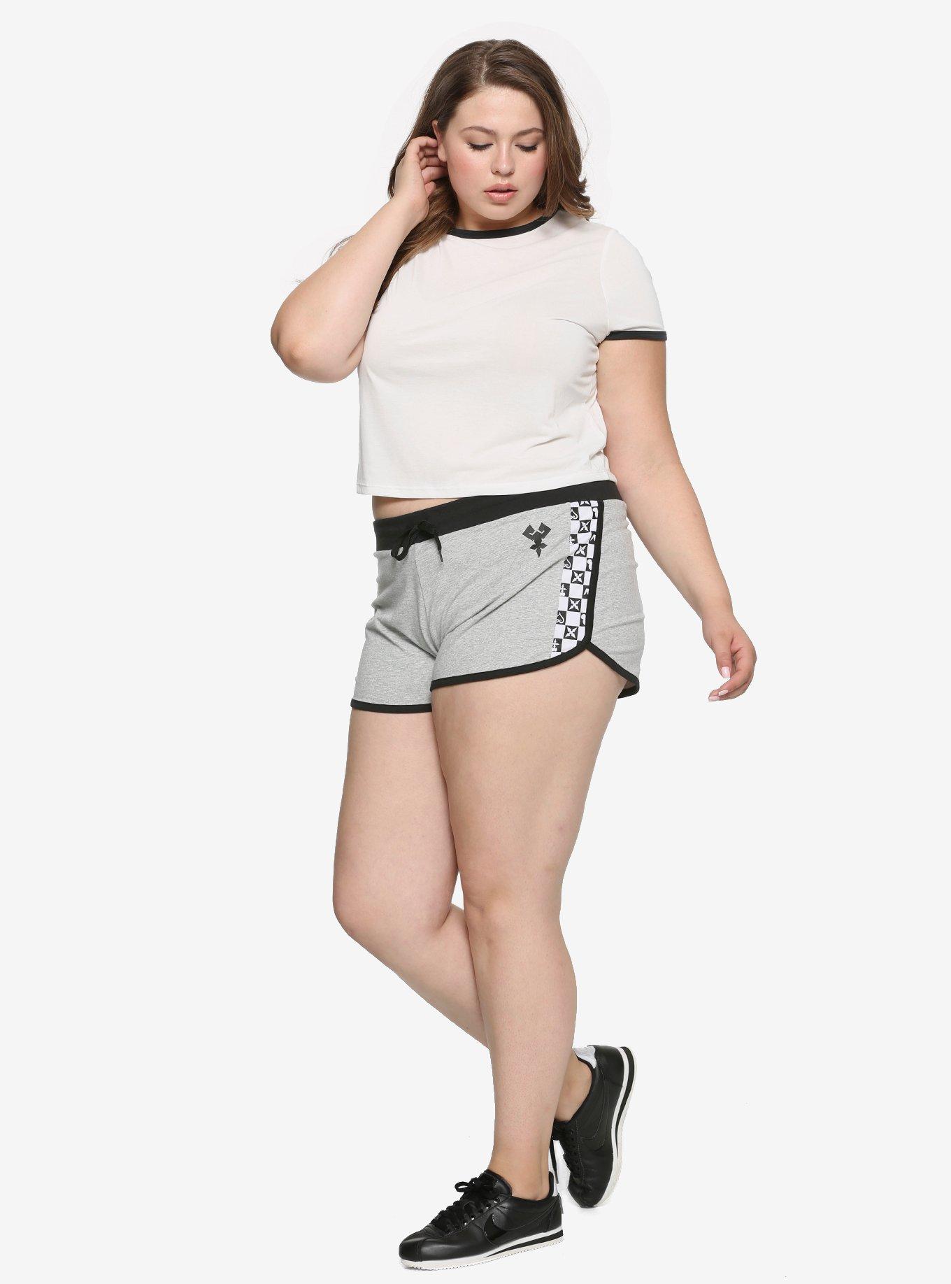 Disney Kingdom Hearts III Keyblade Master Symbol Girls Soft Shorts Plus Size Hot Topic Exclusive, GREY, alternate