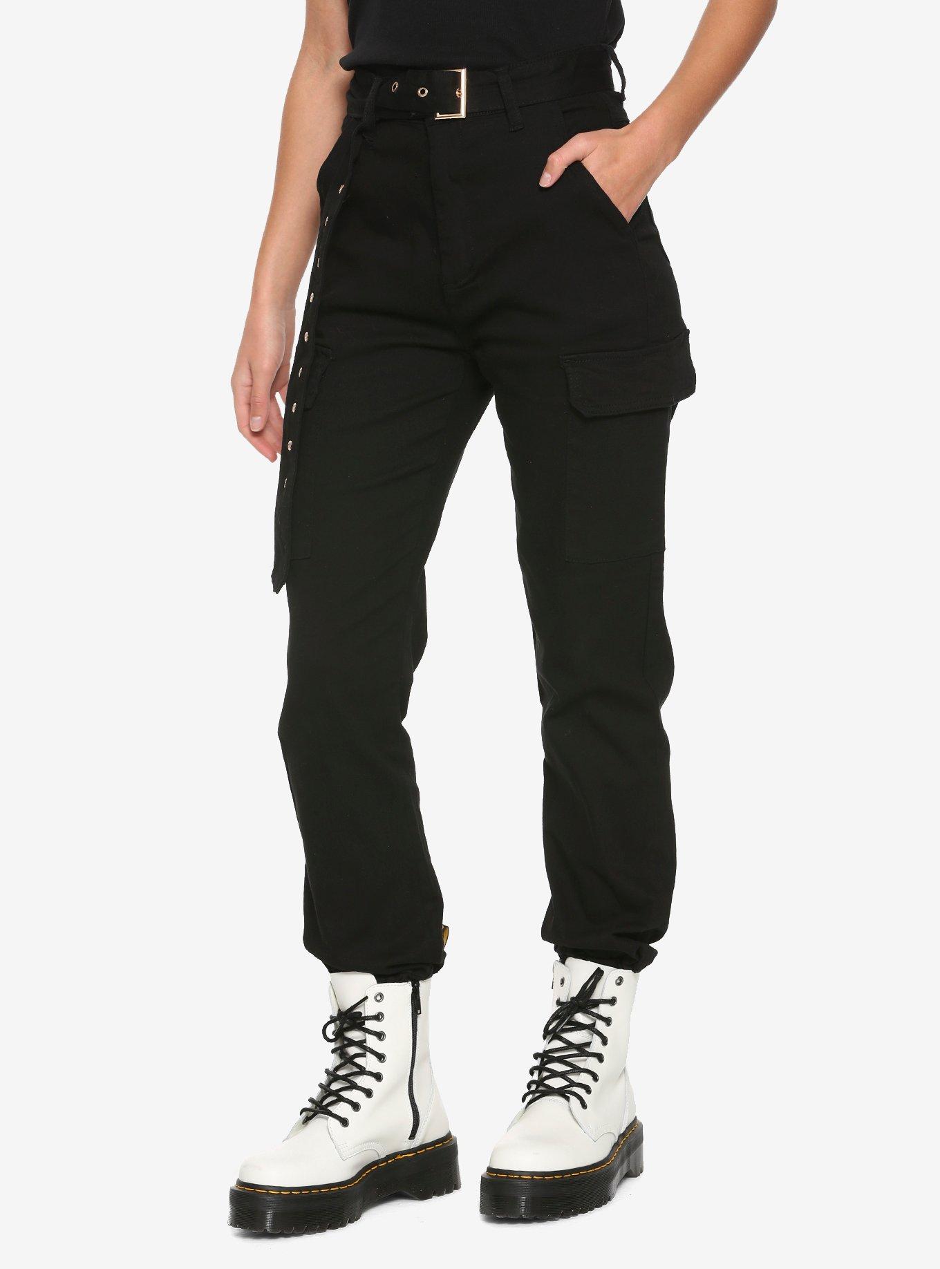 Almost Famous Buckle Cargo Girls Jogger Pants, BLACK, alternate