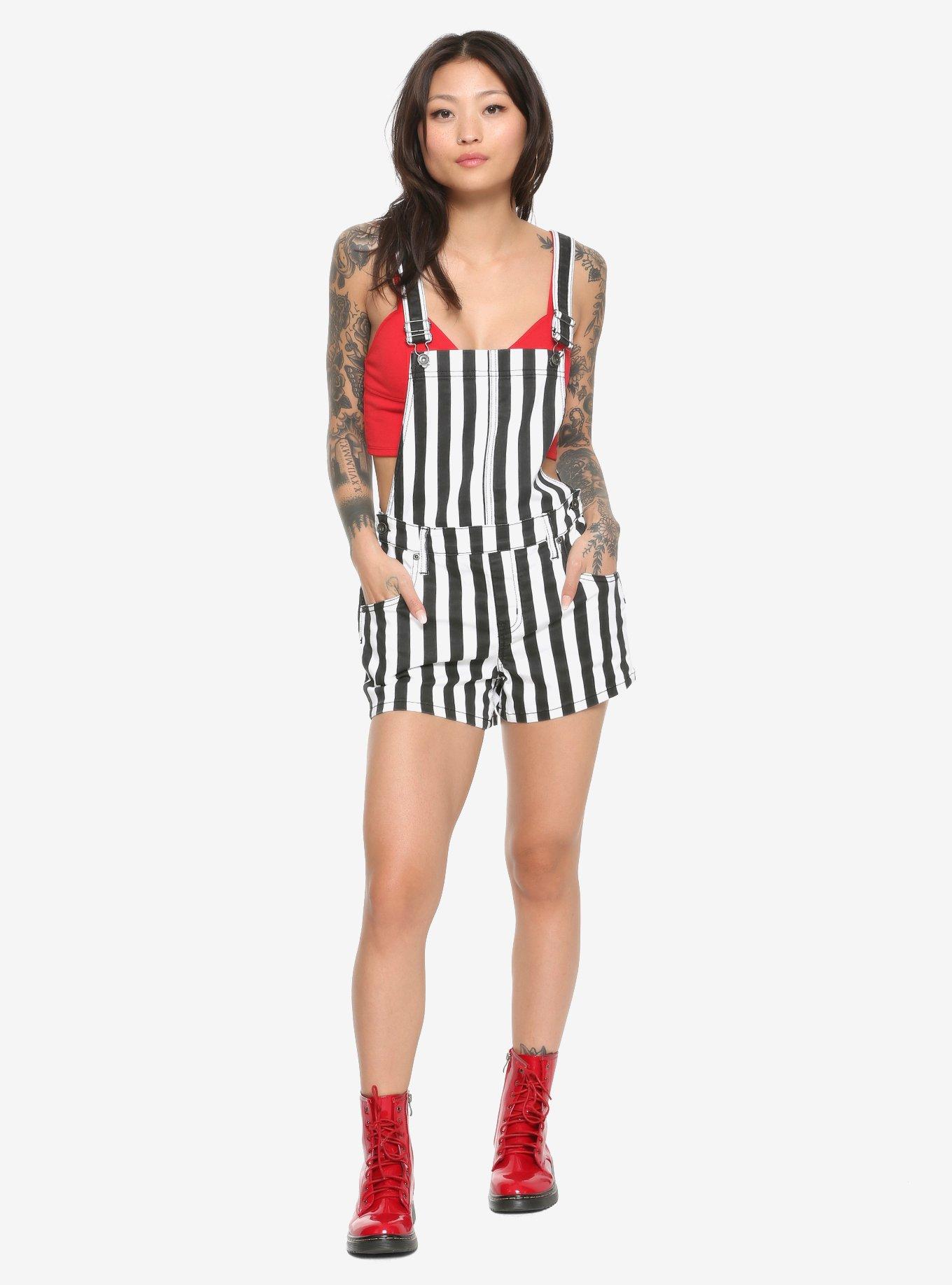 Black & White Striped Shortalls, , alternate