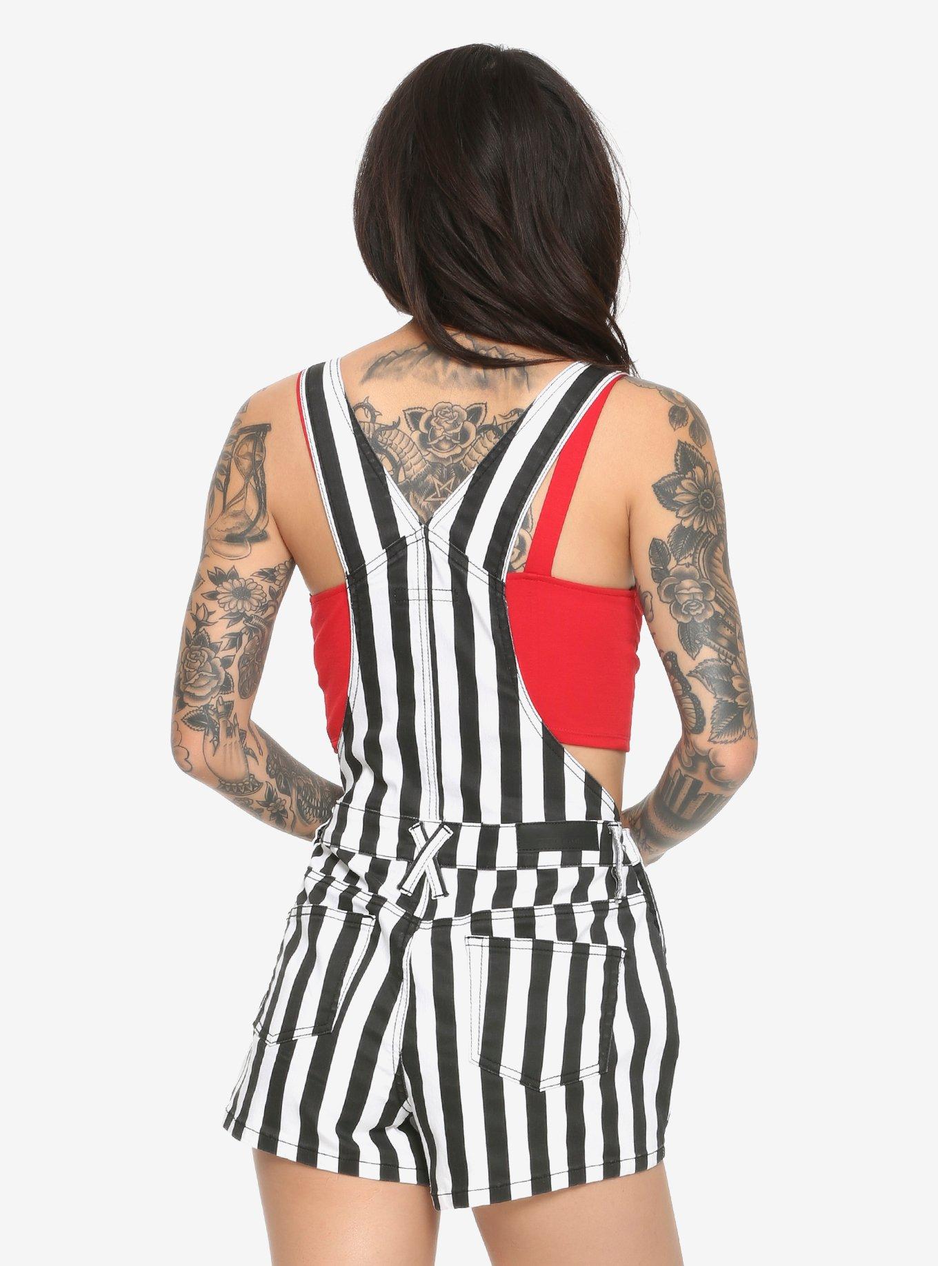 Black & White Striped Shortalls, , alternate