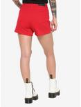 Red Hi-Rise Skinny Shorts With Slits, , alternate