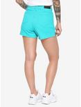 Turquoise Hi-Rise Skinny Shorts With Slits, , alternate