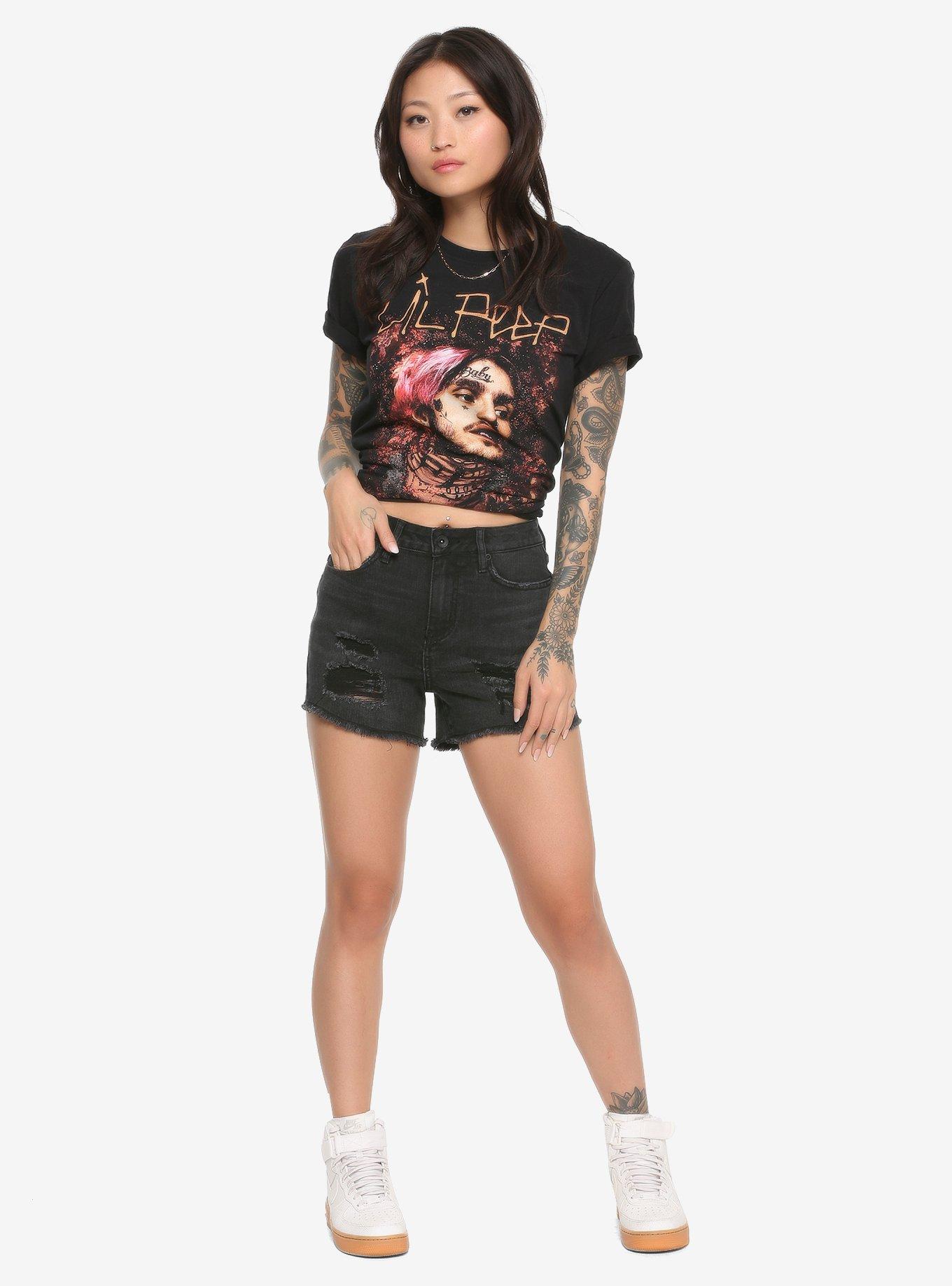 Black Distressed Hi-Rise Skinny Shorts, , alternate