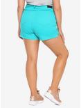 Turquoise Hi-Rise Skinny Shorts With Slits Plus Size, , alternate