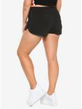Black Mesh Tape Girls Soft Shorts Plus Size, , alternate
