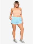 Rainbow Tape Blue Mesh Girls Soft Shorts Plus Size, BLUE, alternate