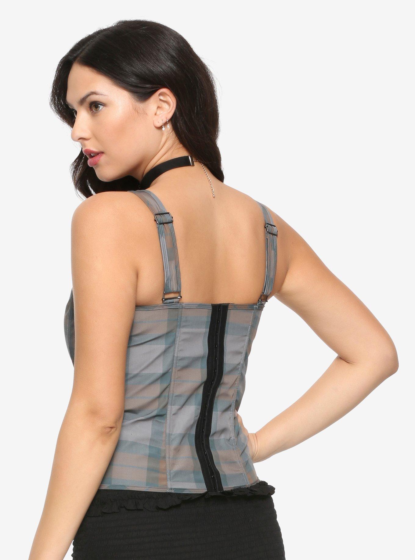 Outlander Tartan Lace-Up Corset Hot Topic Exclusive, GREY, alternate