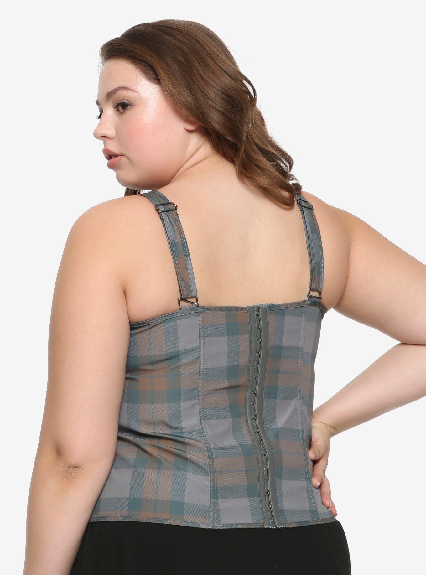 Outlander Tartan Lace-Up Corset Plus Size Hot Topic Exclusive, GREY, alternate