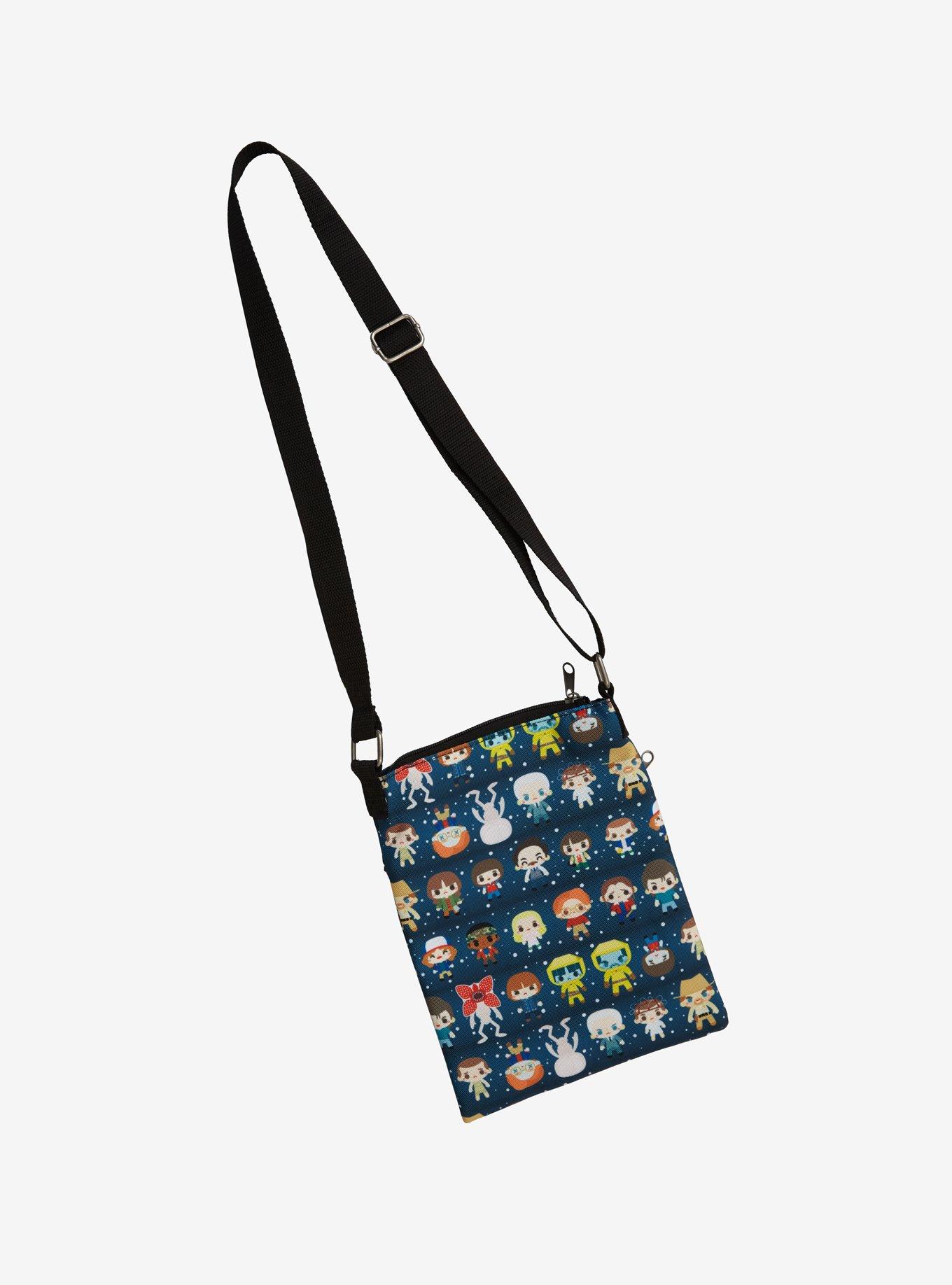 Stranger Things Chibi Character Print Passport Crossbody Bag, , alternate