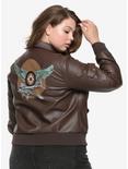 Her Universe Marvel Captain Marvel Cosplay Girls Faux Leather Aviator Jacket Plus Size, MULTI, alternate