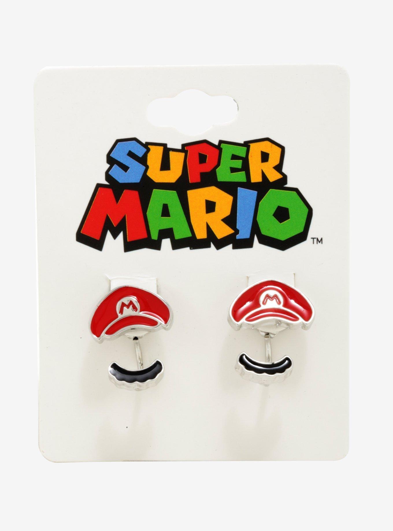 Super Mario Bros. Hat & Mustache Front/Back Stud Earrings, , alternate