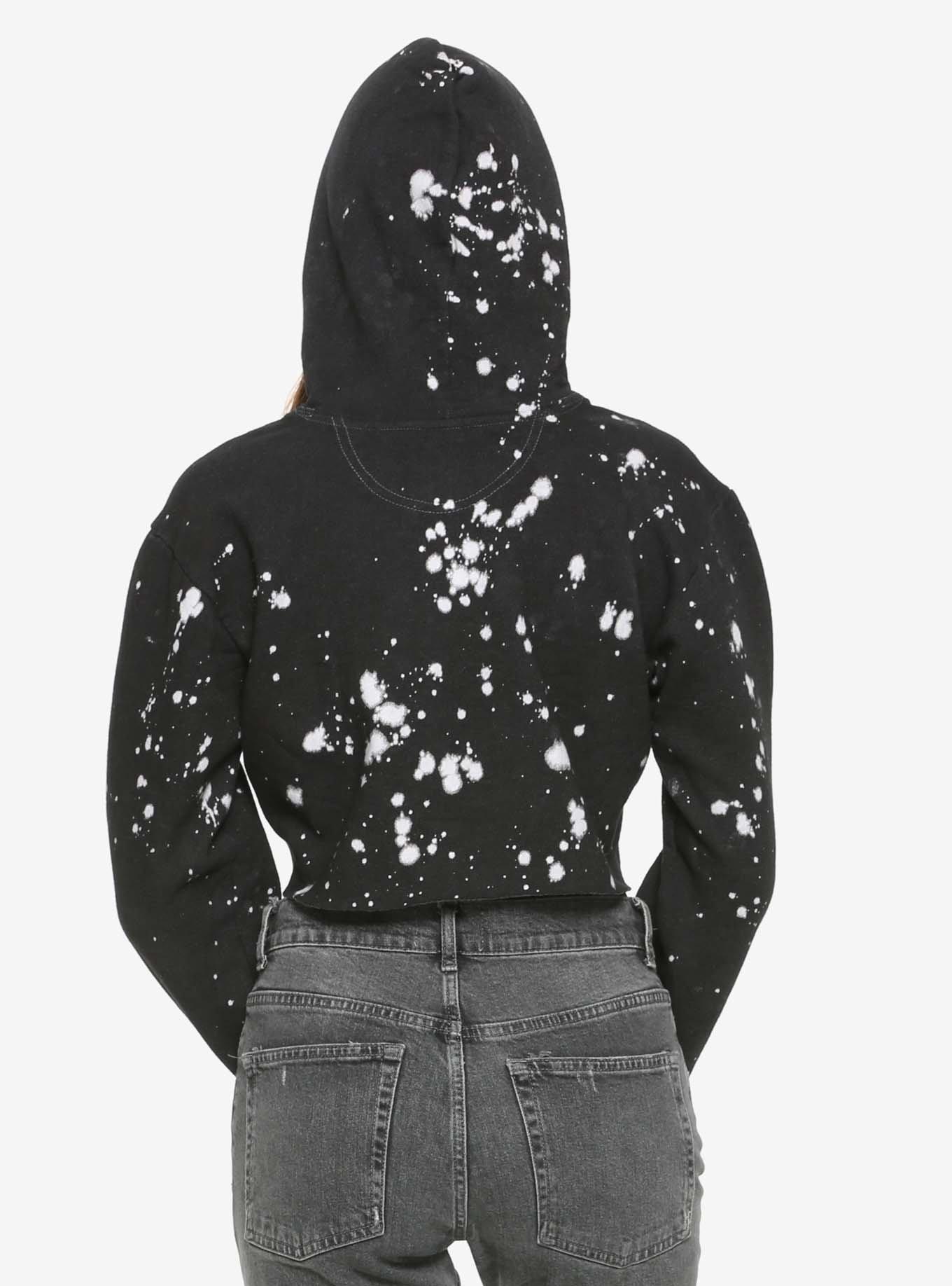 Black & White Bleach Splatter Girls Crop Hoodie, , alternate