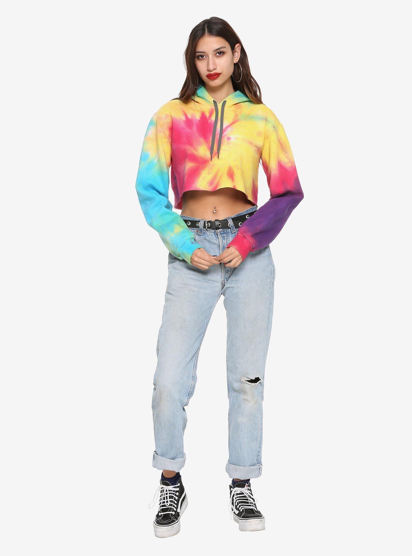 Rainbow Tie-Dye Girls Crop Hoodie, , alternate