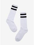 White & Black Stripe Varsity Crew Socks, , alternate