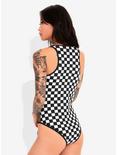 Black & White Checkered Zip-Up Swimsuit, BLACK  WHITE, alternate