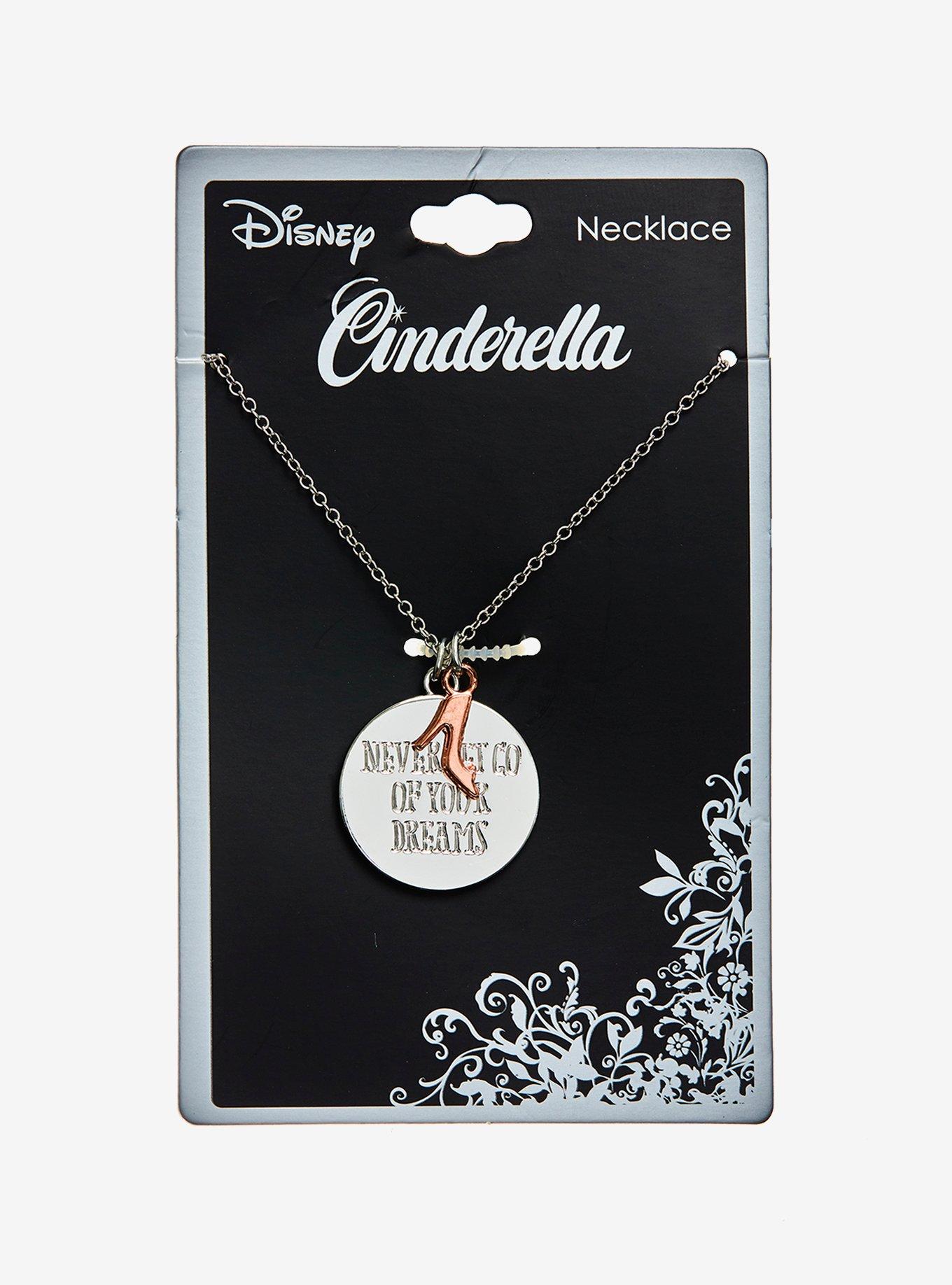 Disney Cinderella Never Let Go Of Your Dreams Shoe Charm Dainty Necklace, , alternate