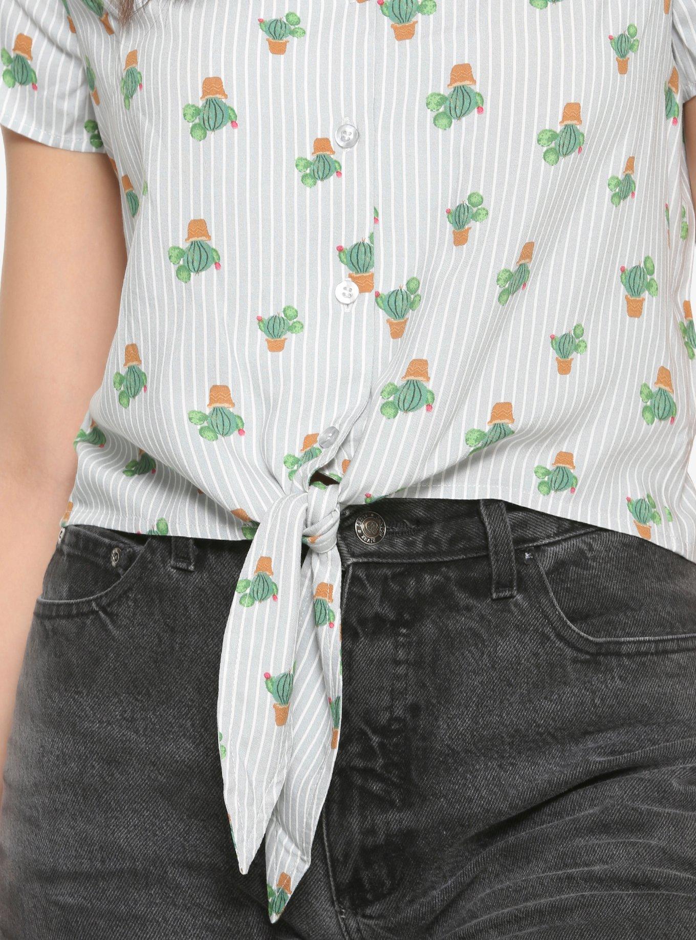 Disney Mickey Mouse Cactus Womens Tie-Front Woven Top -BoxLunch Exclusive, , alternate