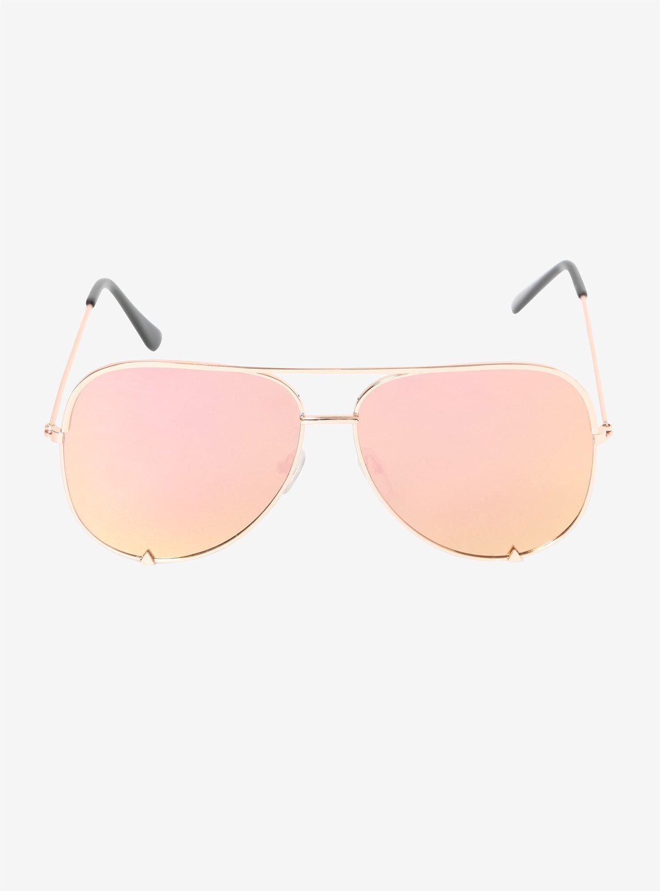 Rose Gold Mirror Aviator Sunglasses, , alternate