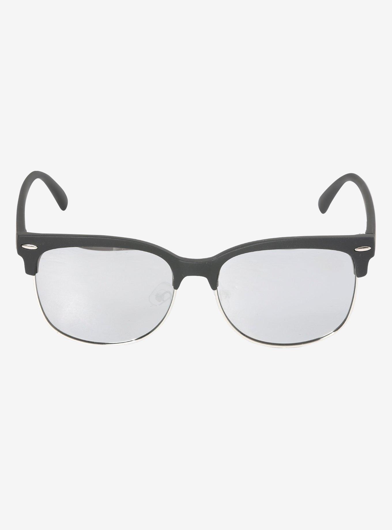 Black Half Rim Silver Lens Sunglasses, , alternate