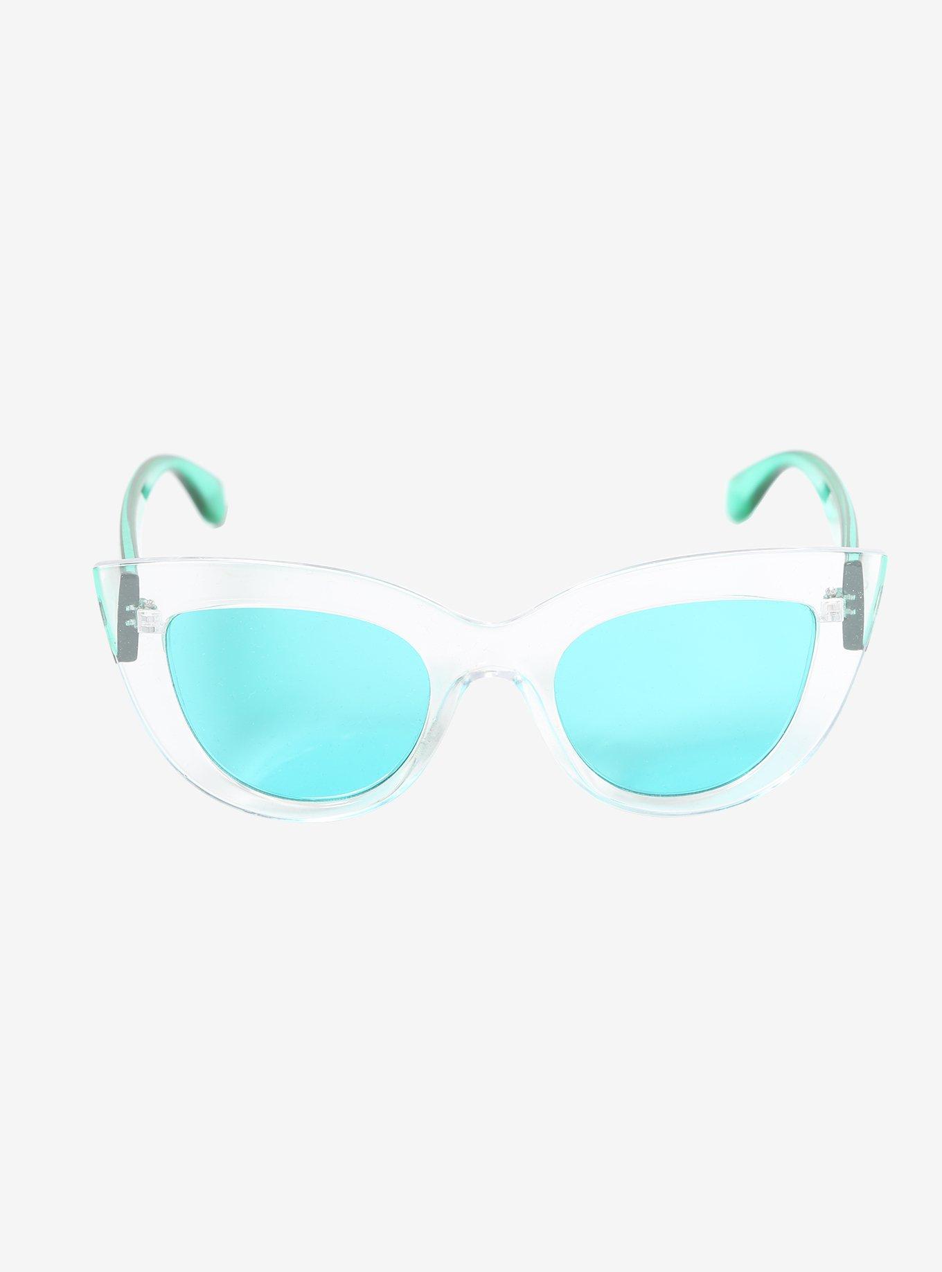 Clear Frame Green Lens Cat Eye Sunglasses, , alternate