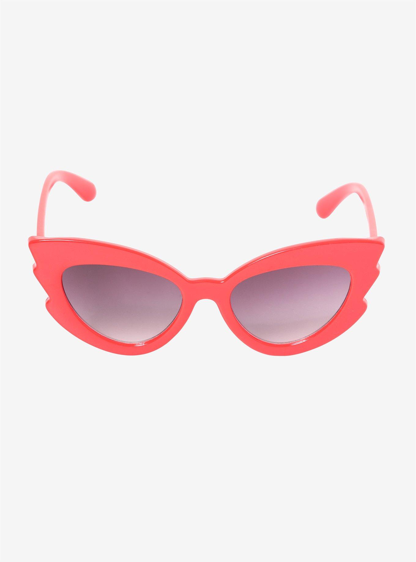 Red Cat Eye Scalloped Sunglasses, , alternate