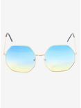 Octagonal Blue Yellow Ombre Sunglasses, , alternate