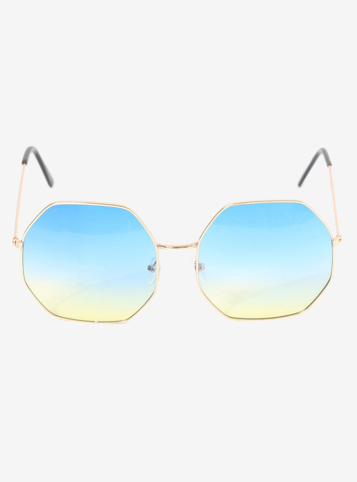 Octagonal Blue Yellow Ombre Sunglasses, , alternate