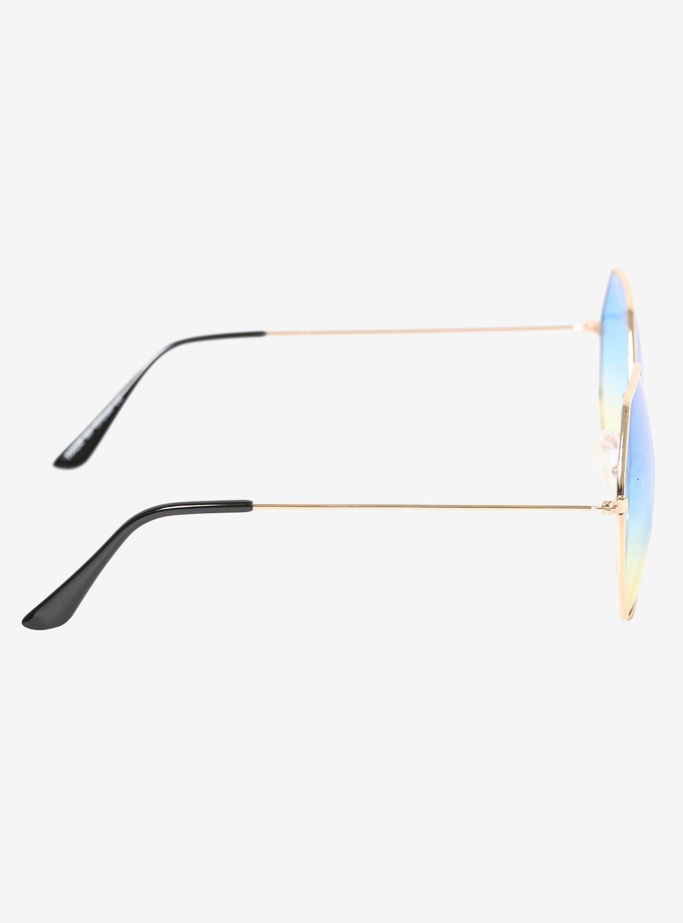 Octagonal Blue Yellow Ombre Sunglasses, , alternate