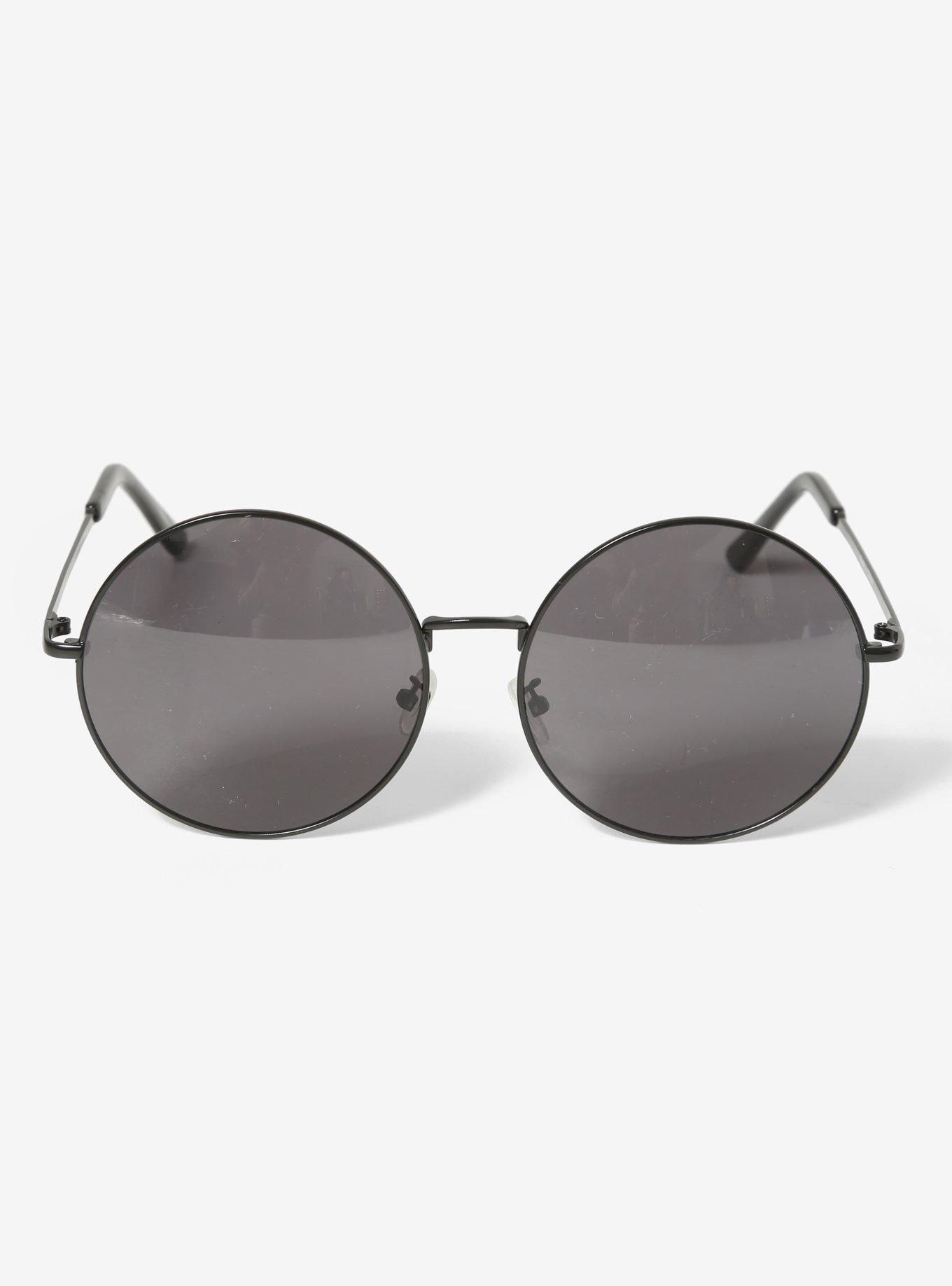 Black Large Round Sunglasses, , alternate