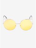 Yellow & Gold Cat Ear Wire Round Frame Sunglasses, , alternate