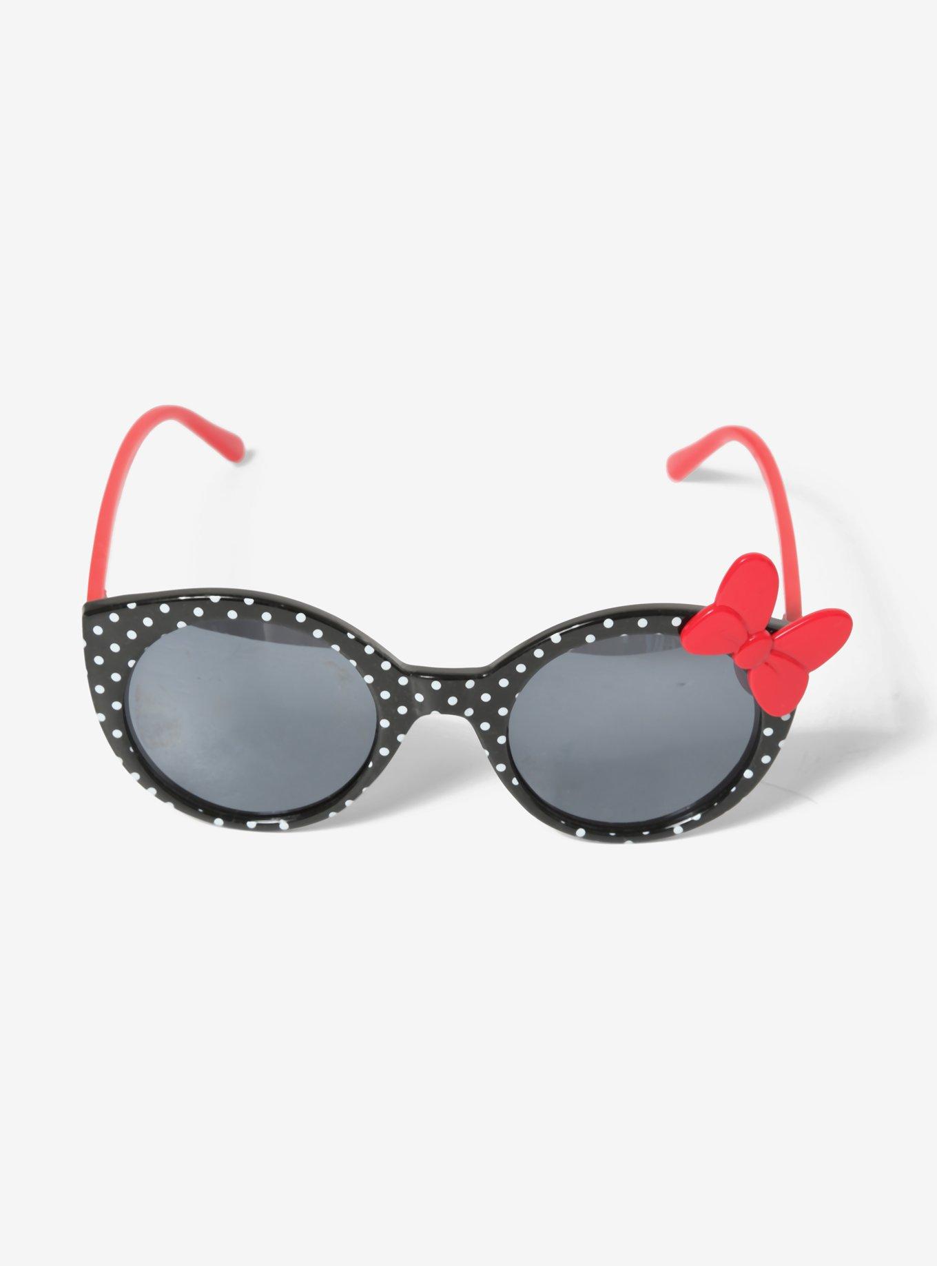 Disney Minnie Mouse Black & White Polka Dot Red Bow Sunglasses, , alternate