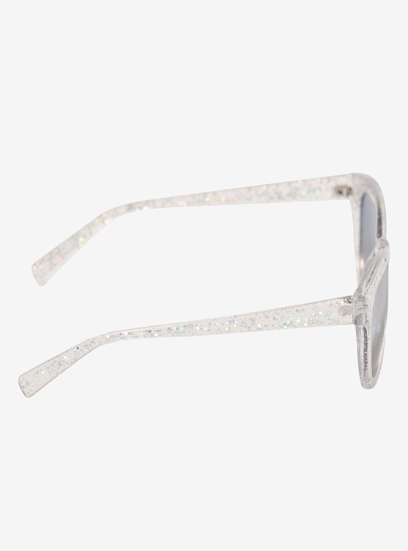 Clear Glitter Mirror Lens Retro Sunglasses, , alternate