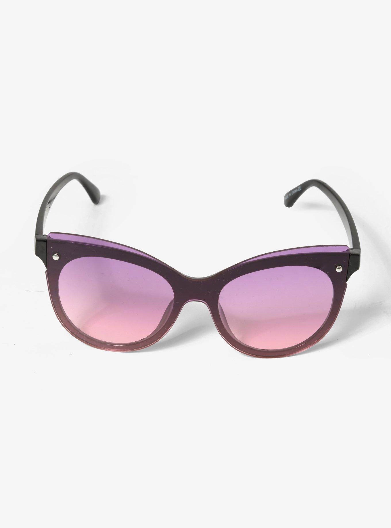 Purple To Pink Oversized Rimless Cateye Sunglasses, , alternate