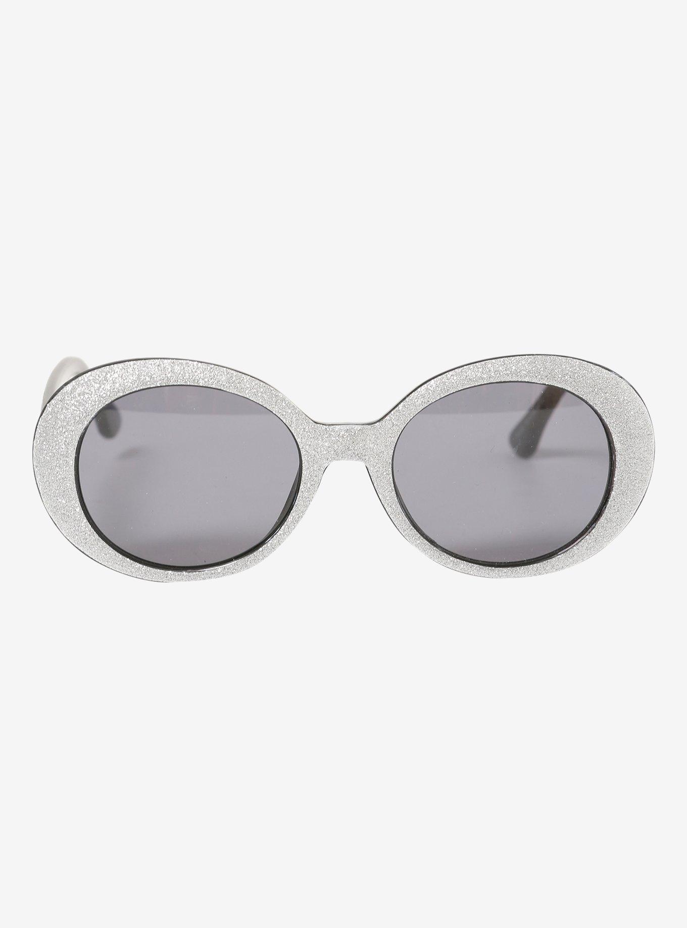 Silver Glitter Round Sunglasses, , alternate