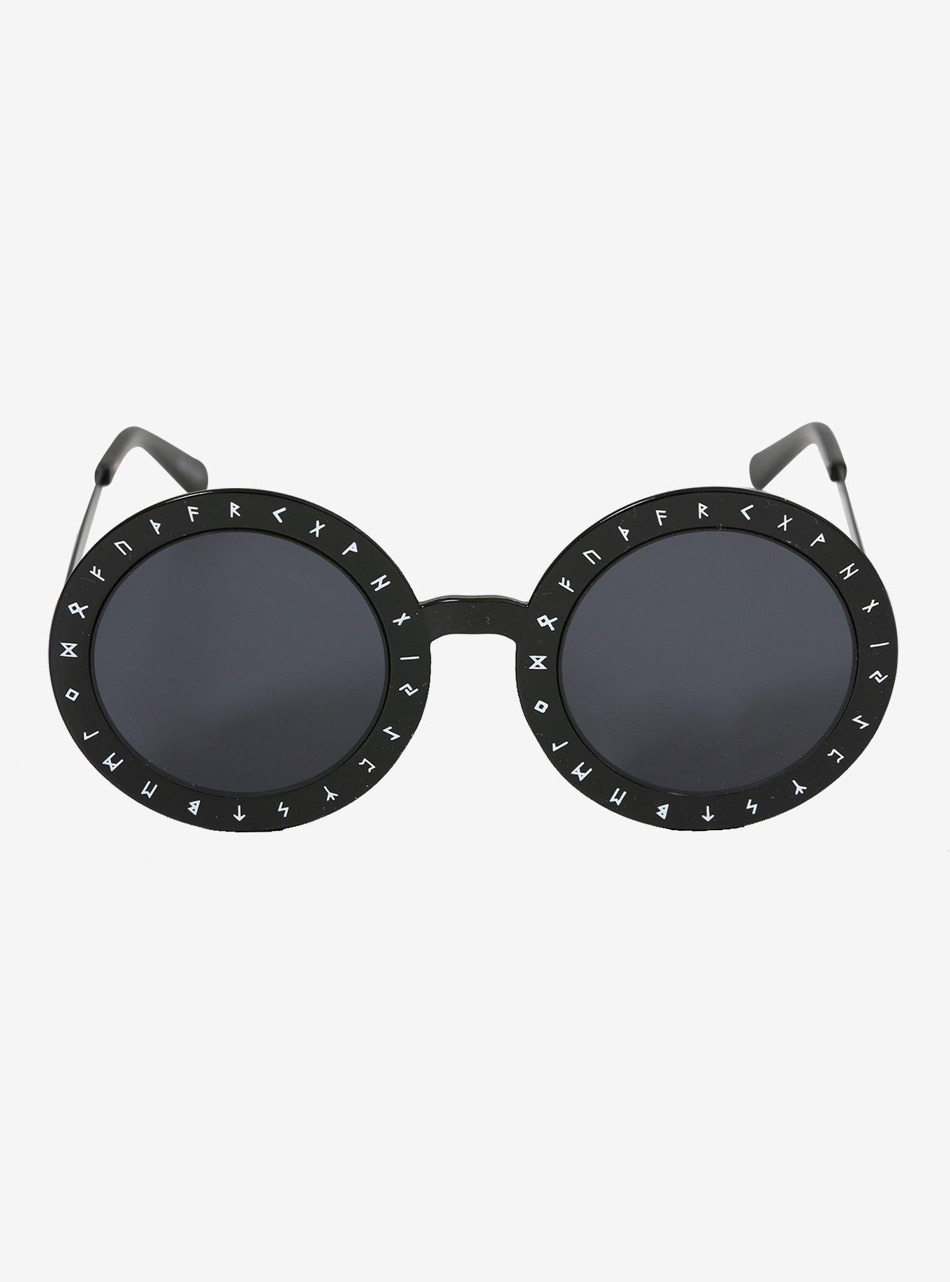 Black Round Symbols Sunglasses, , alternate