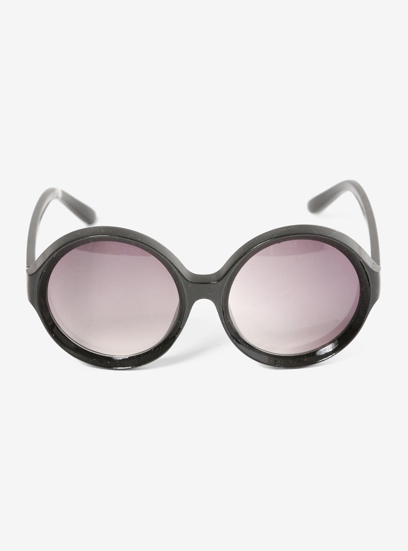 Black Acrylic Round Sunglasses, , alternate