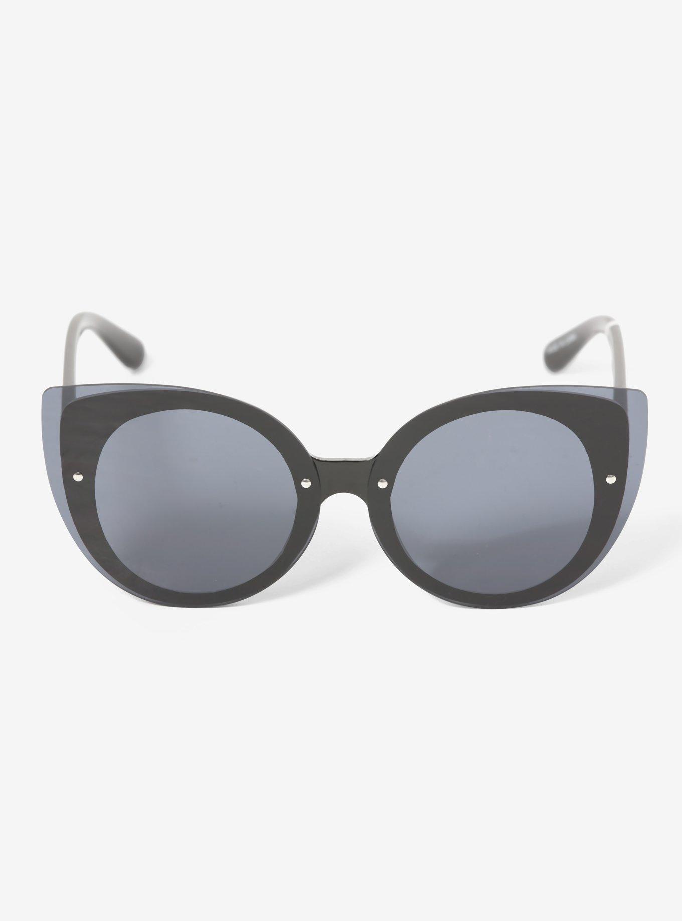 Black Rimless Cat Eye Sunglasses, , alternate