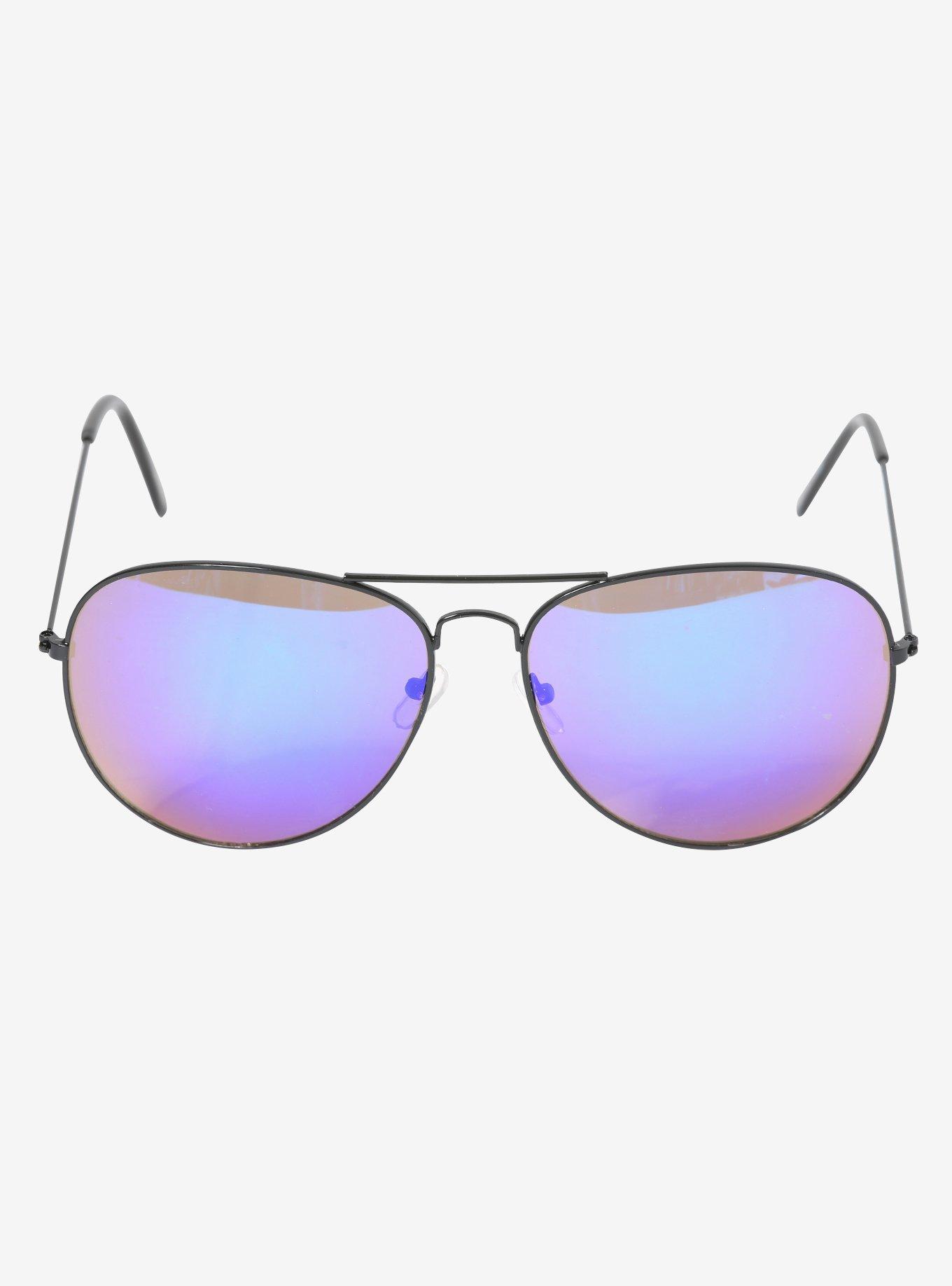 Blue Mirrored Aviator Sunglasses, , alternate