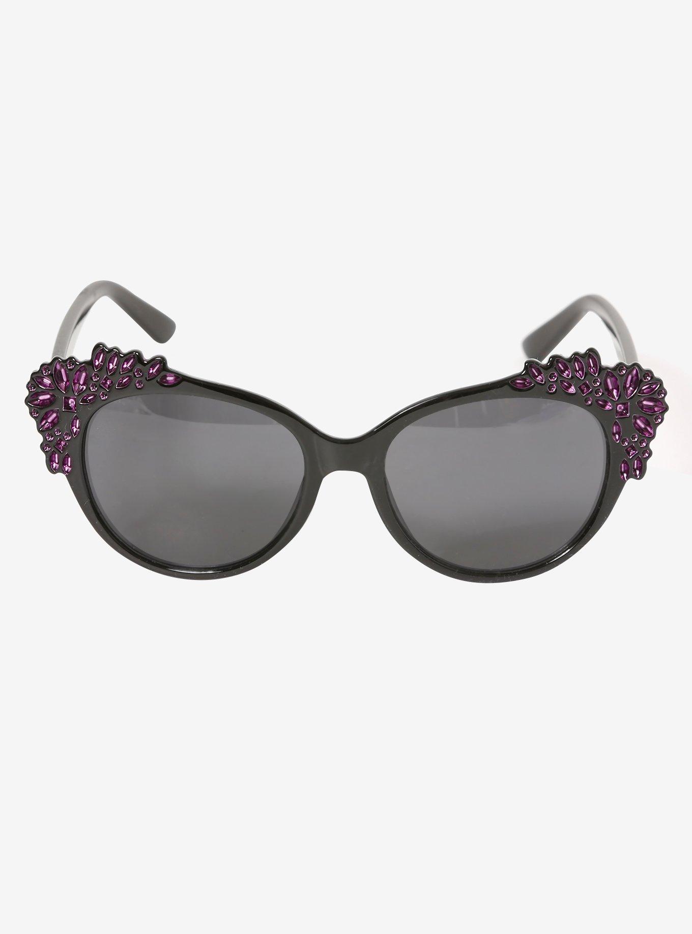 Purple & Black Bedazzled Cat Eye Sunglasses, , alternate