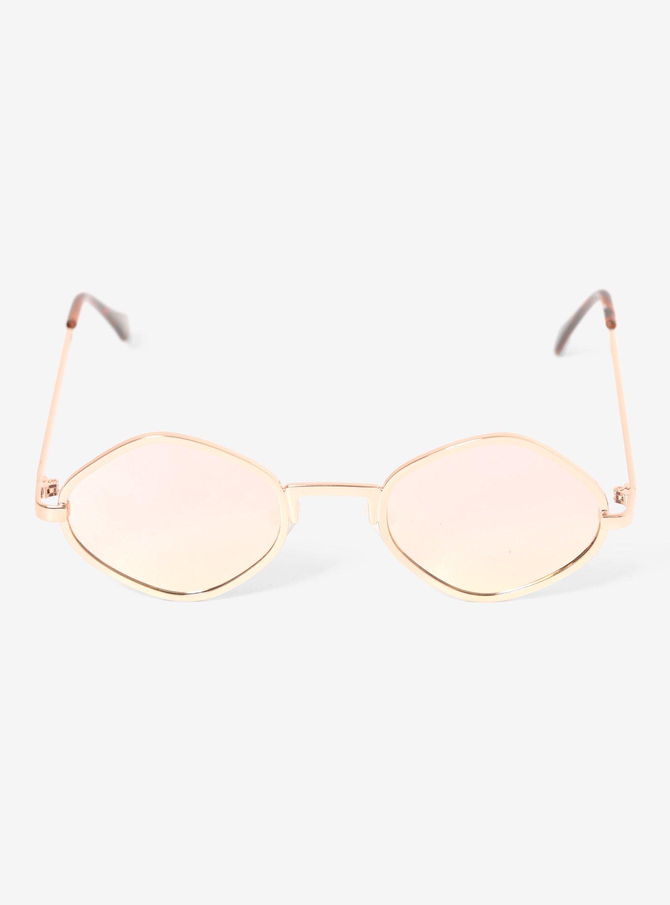 Rose Gold Mirror Lens Round Sunglasses, , alternate
