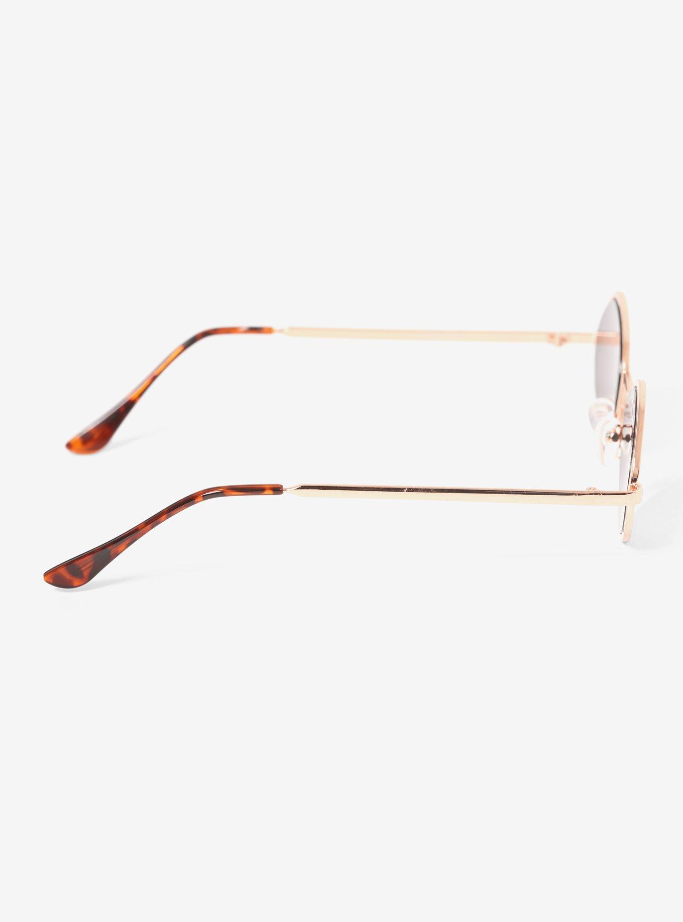 Rose Gold Mirror Lens Round Sunglasses, , alternate