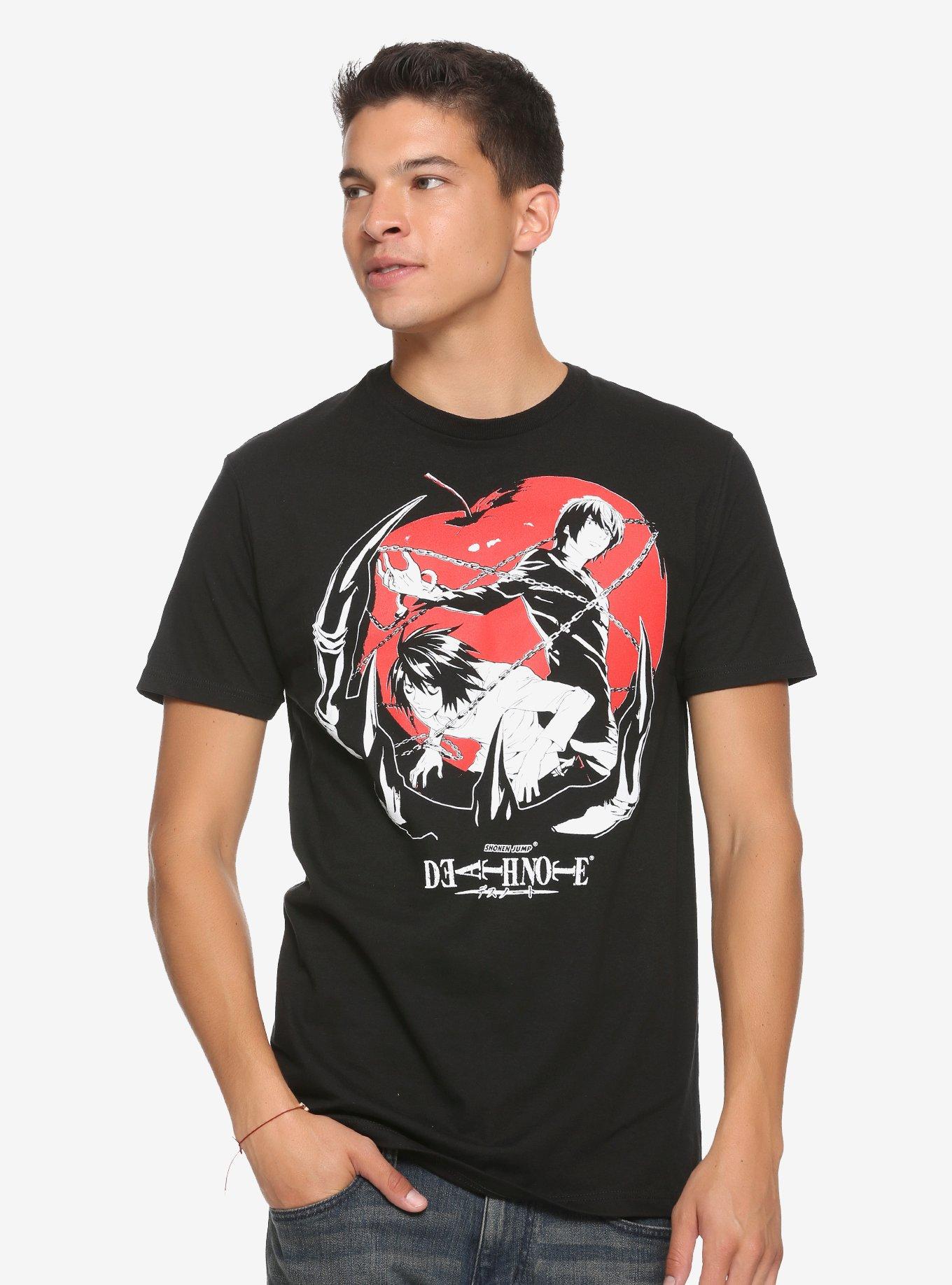 Death Note Light & L Apple T-shirt, BLACK, alternate