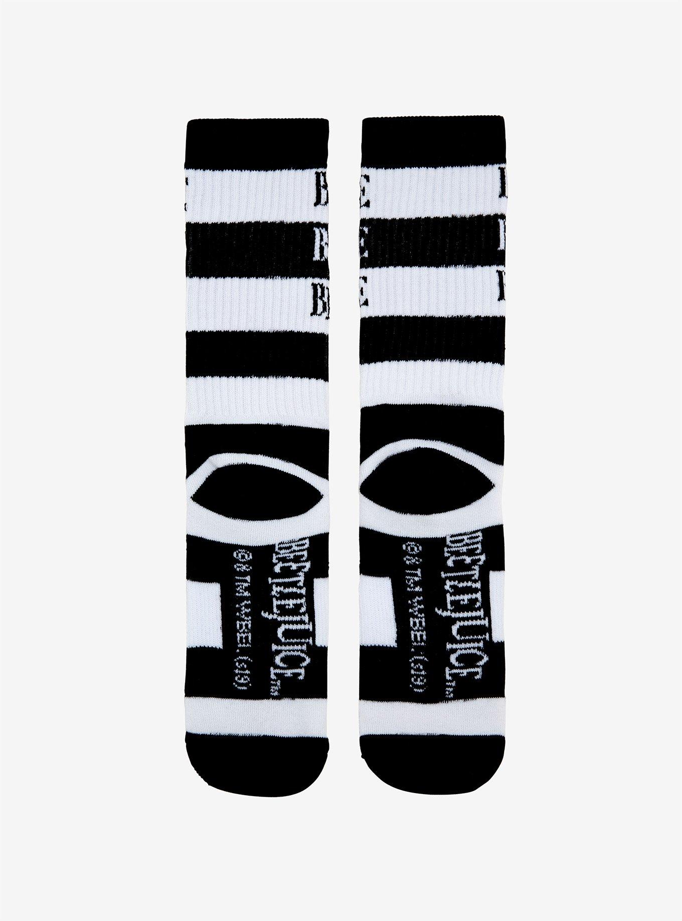 Beetlejuice Black & White Striped Crew Socks | Hot Topic