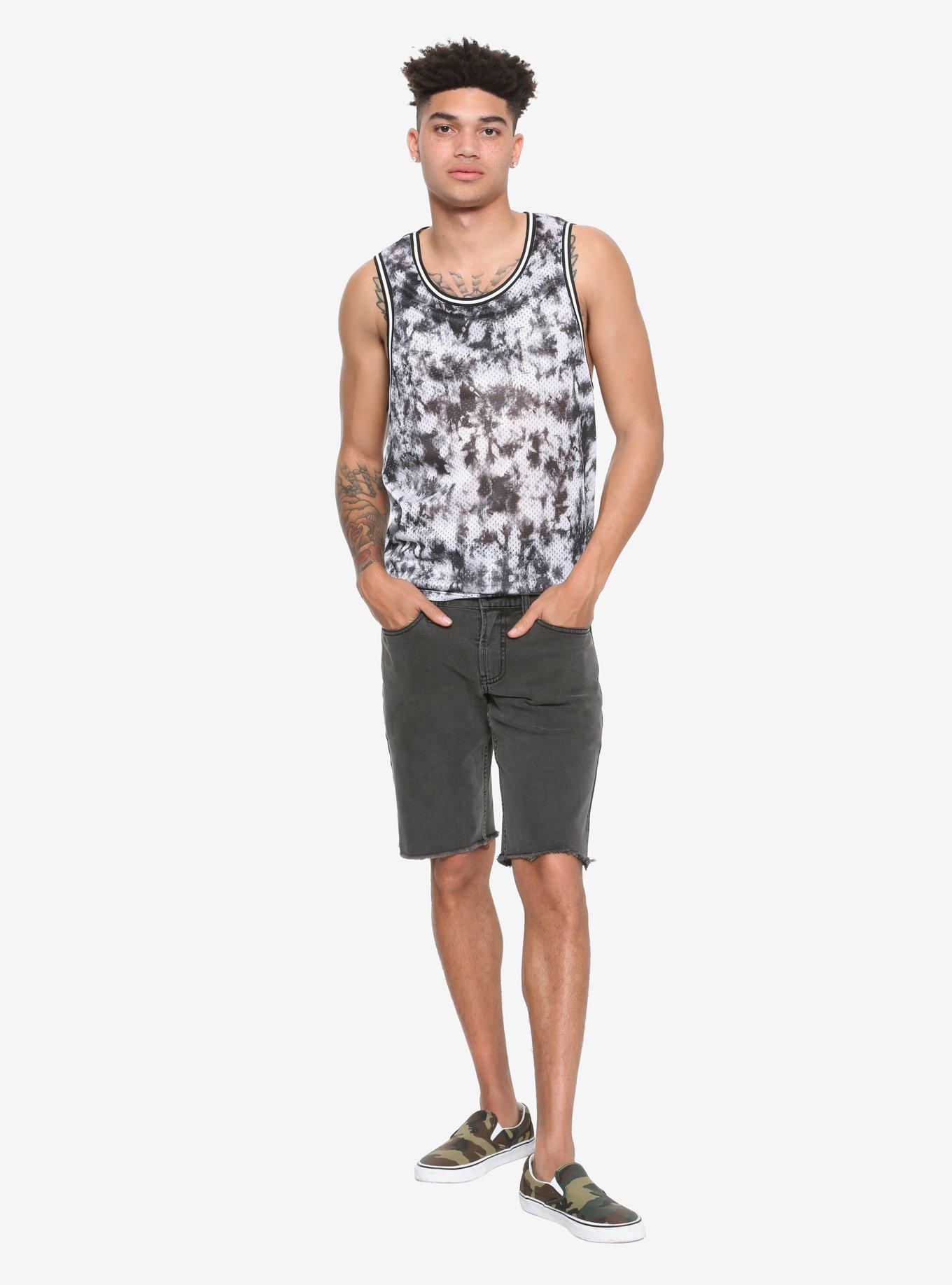 Washed Black Raw Hem Skinny Shorts, , alternate