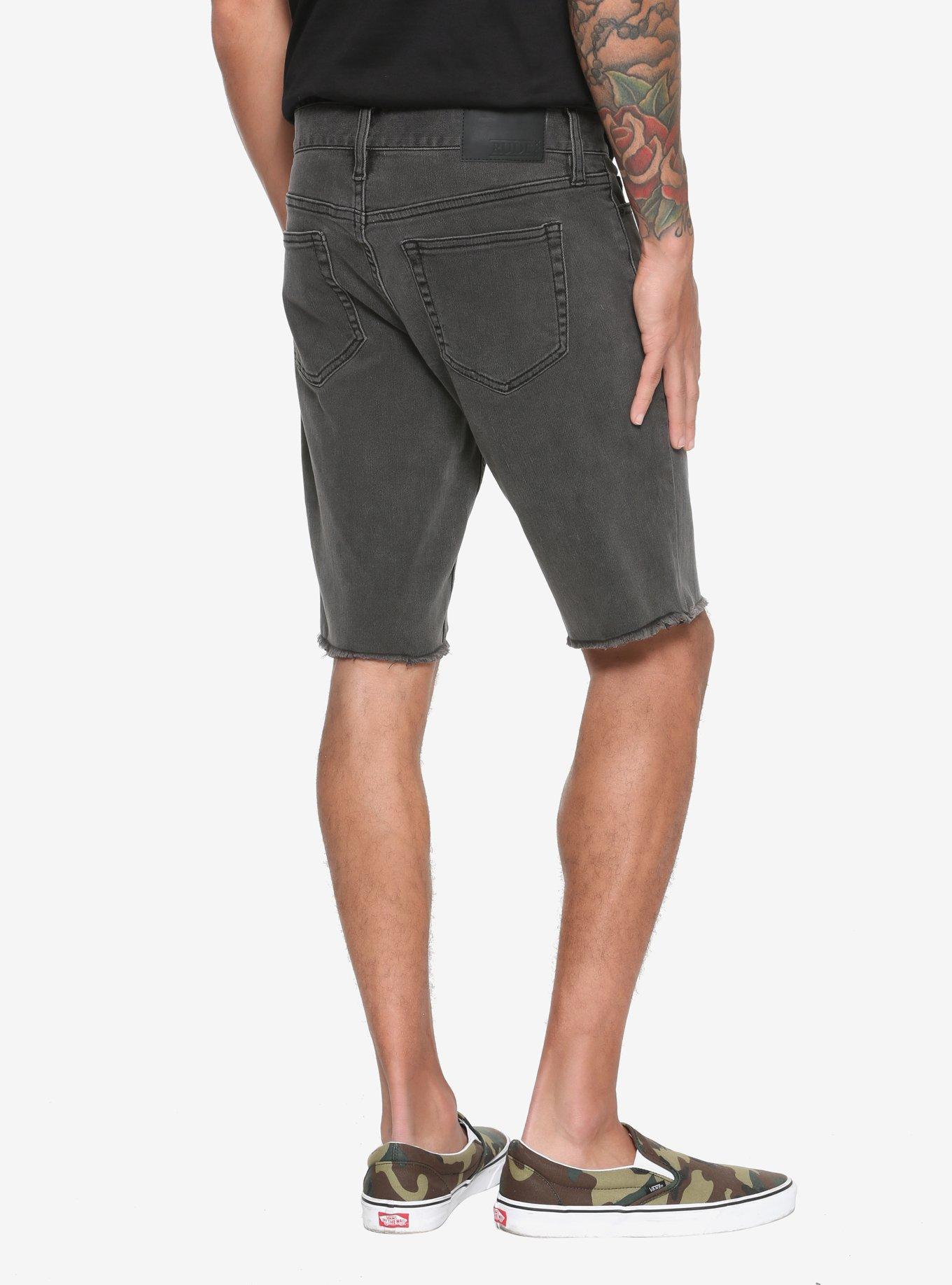 Washed Black Raw Hem Skinny Shorts, , alternate