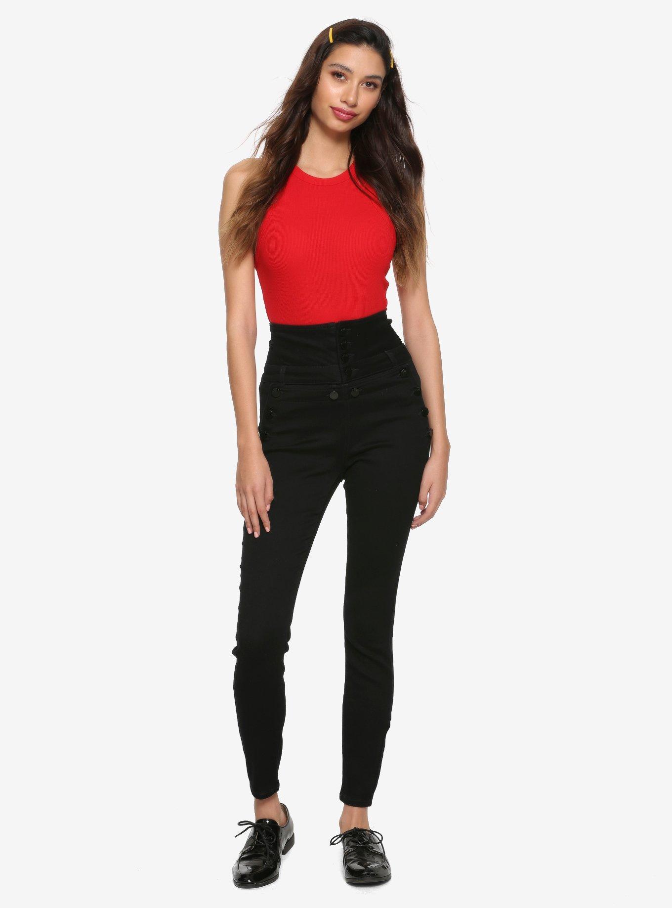 Black Super High-Waisted Sailor Skinny Jeans, , alternate